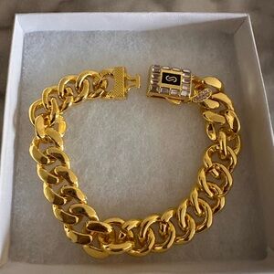 Monaco Gold Chunky Link Bracelet with Crystal Accent (Unisex)